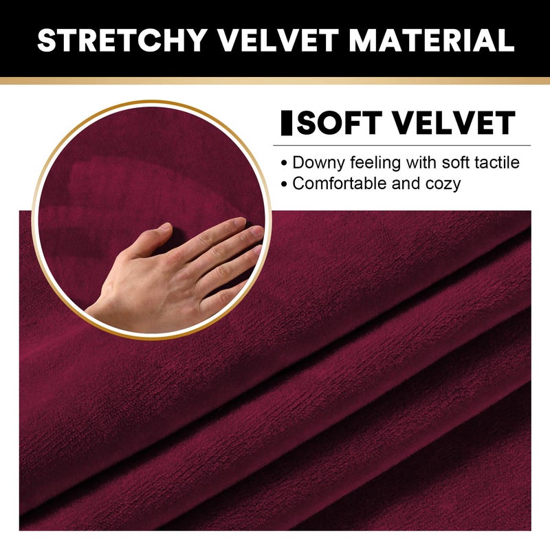 PrinceDeco Velvet Plush Couch Cover Stretch 2 Piece Chair Cover Chair Slipcover Washable Furniture Protector Couch Soft with Elastic Bottom Armchair Cover Width Up to 49 Inch(Small, Burgundy) - Image 4